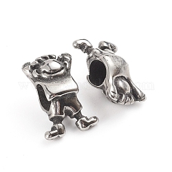 304 Stainless Steel European Beads, Large Hole Beads, Boy, Antique Silver, 15.5x11x7mm, Hole: 5x4.8mm