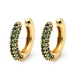 Aretes en forma de C con circonitas cúbicas, joyas de latón chapado en oro para orejas no perforadas, sin plomo y cadmio, verde, 14x15x3mm