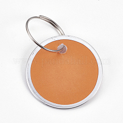 Aluminum Pendants, with Paper and Iron Key Ring Clasps, Flat Round, Platinum, Sandy Brown, 31x1mm, Ring: 19x1mm, hole: 17mm