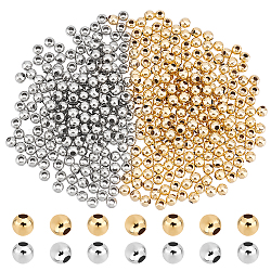 Unicraftale environ 400 pièce de perles d'espacement rondes de 2 couleurs de 4 mm, 304 perles en vrac en acier inoxydable, perles rondelles en métal, petites perles lisses pour la fabrication de bijoux, bracelets, colliers