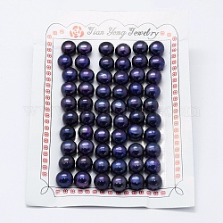 Natural Cultured Freshwater Pearl Beads, Grade 3A, Half Drilled, Rondelle, Dyed, Midnight Blue, 9x6.5mm, Hole: 0.8mm