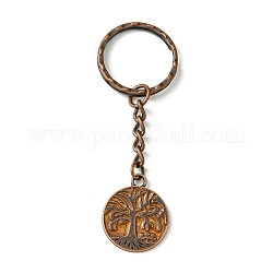 Porte-clés fendus en fer, avec des pendentifs en alliage, arbre de breloques de la vie, cuivre rouge, 7.3 cm.