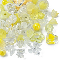 Cuentas acrílicas opacas y transparentes, formas mixtas, amarillo, 7.5~33x7.5~43.5x4.5~16mm, agujero: 1.2~4 mm, aproximamente 50 g / bolsa