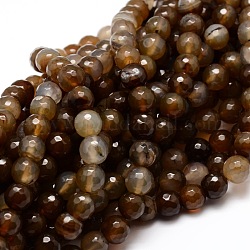 Gefärbt natürliche Achat facettierte runde Perlen-Stränge, Kaffee, 10 mm, Bohrung: 1 mm, ca. 38 Stk. / Strang, 14.5 Zoll