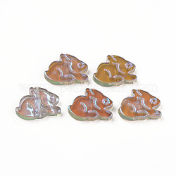 Galvanisieren transparente Glasperlen, ab Farbe halb plattiert, Kaninchen, Schokolade, 14.5x19x3.5 mm, Bohrung: 1 mm