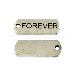 Tibetan Style Alloy Rectangle Pendants, with Word Forever, Cadmium Free & Lead Free, Antique Silver, 8x21x2mm, Hole: 2mm, about 566pcs/1000g