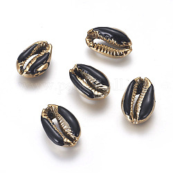 Electroplated Cowrie Shell Beads, with Enamel, Undrilled/No Hole Beads, Golden, Black, 18~22x13~15x7~8mm
