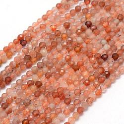 Chapelets de perles de sunstone naturelle naturelles, facette, ronde, 2mm, Trou: 0.5mm, Environ 150 pcs/chapelet, 15.35 pouce (39 cm)