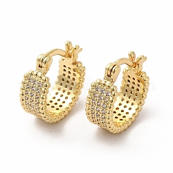 Aretes de aro gruesos con circonitas cúbicas transparentes, joyas de latón para mujer, dorado, 17.5x17.5x6.5mm, pin: 1.5x0.6 mm