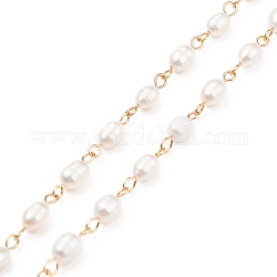 Cadenas de perlas de agua dulce naturales hechas a mano, con 304 fornituras de acero inoxidable, sin soldar, dorado, 6~8x5~6mm, aproximadamente 3.28 pie (1 m) / hilo