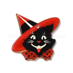 Halloween-Acryl-Anhänger, Katze, rot, 29x29.5x2 mm, Bohrung: 1.8 mm