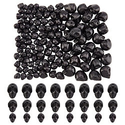 Fili di perline turchesi sintetiche tinte a mano, teschio, nero, 8~15x6~11x7~14mm, Foro: 1 mm, 122pcs/scatola
