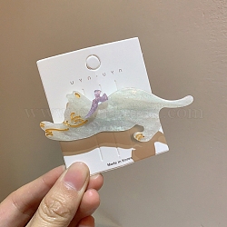 Glitzernde Katzen-Acryl-Alligator-Haarspangen, mit platiniertem Eisenclip, für Frauen und Mädchen, Rauch weiss, mit Schleife in zufälliger Farbe, keine Größe