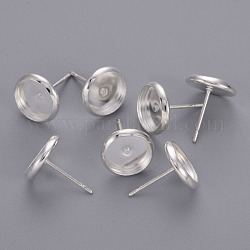 Brass Stud Earring Settings, Nickel Free, Silver Color Plated, Tray: 8mm, 10mm, Pin: 0.5mm