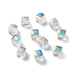 Glass Imitation Austrian Crystal Beads, Faceted, Square, Clear AB, 7x7x7mm, Hole: 1mm