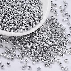 Electroplate Glass Seed Beads, Round Hole Rocailles, Platinum Plated, 3.5~5.5x2.5~6.8mm, Hole: 1mm