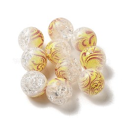 Perles acryliques craquelées peintes en spray bicolore, ronde, jaune, 10mm, Trou: 1.8mm, environ 850 pcs/500 g