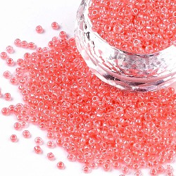 12/0 Glass Seed Beads, Transparent Inside Colours Luster, Round Hole, Round, Pale Violet Red, 12/0, 2~2.5x1.5~2mm, Hole: 0.8mm, about 30000pcs/bag
