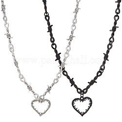 ANATTASOUL 2Pcs 2 Colors Alloy Heart Pendant Necklace with Thorn Chains for Women, Mixed Color, 17.13 inch(43.5cm), 1pc/color