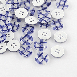 Пластиковые кнопки 4-отверстие, плоско-круглые, синие, 13x3 мм, отверстие : 1.5 мм