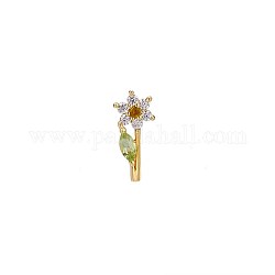 925 Sterling Silver Stud Earrings, with Rhinestone, Flower, Golden, Colorful, 9x4x1.5mm, Pin: 0.7mm