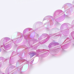 Synthetic Moonstone Beads Strands, Holographic Beads, Dyed, Round, Hot Pink, 10mm, Hole: 1.2mm 40pcs/strand, 15.7 inch