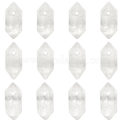 Pendentifs pointus à double borne en cristal de quartz naturel olycraft, cristal de roche, breloque balle à facettes, 18.5~20x8~9x8~9mm, Trou: 1.5mm, 12 pcs / boîte