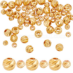 Gomakerer 60 Stück Messingperlen im 2-Stil, langlebig plattiert, Runde, echtes 18k vergoldet, 4~6x3.5~5 mm, Bohrung: 1.4~2 mm, 30pcs / style