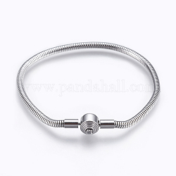 304 fabrication de bracelet de style européen en acier inoxydable, avec des fermoirs, plat rond, couleur inoxydable, 7-7/8 pouce (200 mm), 3 mm