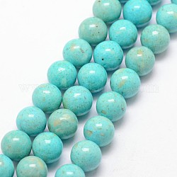 Dyed Fossil Beads, Round, Cyan, 4mm, Hole: 0.5mm, about 100pcs/strand, 16 inch