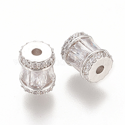 Micro cuivres ouvrent zircone cubes, colonne, clair, platine, 9x7.5mm, Trou: 2mm