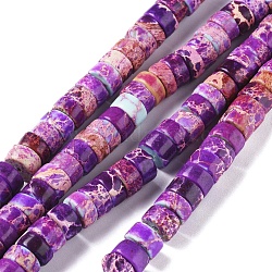 Hilos de cuentas de jaspe imperial natural, teñido, columna, violeta oscuro, 6~6.5x3~3.5mm, agujero: 1.2 mm, aproximamente 115 pcs / cadena, 15.35 pulgada ~ 15.74 pulgadas (39~40 cm)