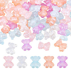 Chgcraft 100pcs 5 couleurs perles acryliques transparentes, de couleur plaquée ab , ours, couleur mixte, 18x16x11mm, Trou: 2.8mm, 20 pcs / couleur