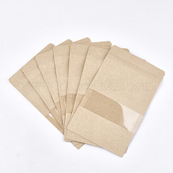 Многоразовые крафт-бумажные пакеты, закрывающиеся сумки, небольшой пакет из крафт-бумаги, с окном, навахо белый, 20x12 см