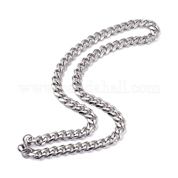 Men's 304 Stainless Steel Curb Chain Necklaces, with Lobster Claw Clasps, Stainless Steel Color, 20.27 inch(51.5cm), 9mm