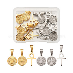 Beadthoven 16Pcs 4 Styles 304 Stainless Steel Pendants, Religion, Golden & Stainless Steel Color, 4pcs/style