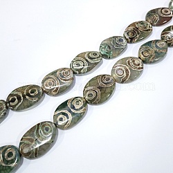 Tibetan Style 4-Eye dZi Beads Strands, Natural Agate Beads, Dyed & Heated, Oval, Dark Cyan, 30~31x17~21x6~8mm, Hole: 2mm, about 10pcs/strand, 13.8 inch