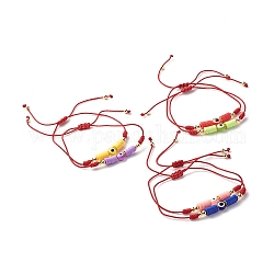 Bracelet perles tressées rondes plates en résine mauvais œil, Bracelet de surf fait main en perles heishi en argile polymère pour fille femme, couleur mixte, diamètre intérieur: 3/4~3-3/4 pouce (1.8~9.6 cm)