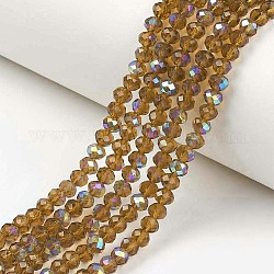 Chapelets de perles en verre électroplaqué, demi arc-en-ciel plaqué, facette, rondelle, verge d'or noir, 6x5mm, Trou: 1mm, Environ 85~88 pcs/chapelet, 16.1~16.5 pouce (41~42 cm)