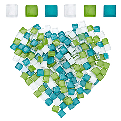Gorgecraft Transparent Glass Cabochons, Mosaic Tiles, for Home Decoration or DIY Crafts, Square, Aquamarine, 10x10x4mm, 200pcs/bag