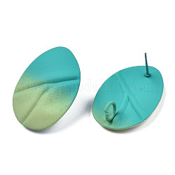 Accessoires de puces d'oreilles en fer peints au spray, avec boucles verticales, torsion ovale  , dark cyan, 28x20mm, Trou: 3.5mm, pin: 0.7 mm