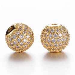 Perline in ottone zirconi, tondo, oro, 10mm, Foro: 2 mm
