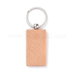 Natural Wood Keychain, with Platinum Plated Iron Split Key Rings, Rectangle, BurlyWood, 9cm, Rectangle: 63.5x30x7mm
