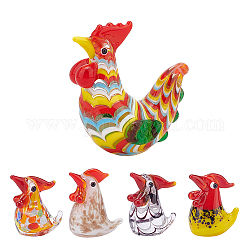 Ahademaker 5 piezas 5 estilo murano hecho a mano decoraciones de exhibición, adorno de escritorio de gallo, color mezclado, 14~52.5x20~27x27~53mm, 1pc / estilo