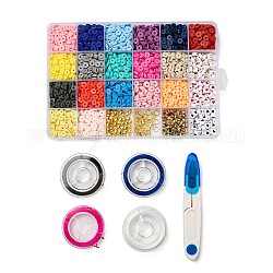 5323Pcs Flat Round & Star & Square Polymer Clay & Acrylic & CCB Plastic Beads, Elastic Thread, Iron Jump Rings, Zinc Alloy Lobster Claw Clasps and Scissors, for DIY Jewelry Crafts Supplies, Mixed Color, 6x1mm, bead:5323pcs/box