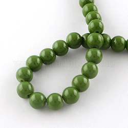 Painted Glass Round Bead Strands, Baking Paint, Olive Drab, 4mm, Hole: 1.1~1.3mm, about 200pcs/strand, 31.4 inch
