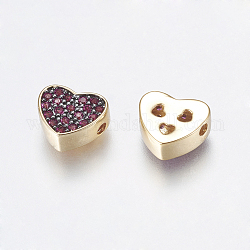 Perles de zircone cubique micro pave en Laiton, Plaqué longue durée, sans plomb et sans cadmium, cœur, or, rose chaud, 9x10x4mm, Trou: 1.5mm