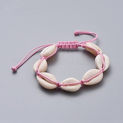 Natürliche Kaurimuschel geflochtene Perlen Armbänder, mit koreanischen gewachsten Polyester-Schnur, Perle rosa, 2-1/4 Zoll ~ 3-3/4 Zoll (5.8~9.5 cm)