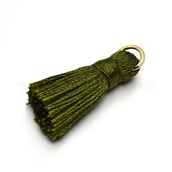 Decoraciones colgante borla de nylon, con fornituras de hierro tono dorado, verde oliva oscuro, 27~30x15mm, anillo de salto: 4 mm, agujero: 4x2 mm, 10 unidades / bolsa
