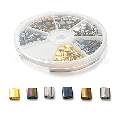 240 pièces 6 couleurs galvanoplastie perles de rocaille en verre, 2-trou, rectangle, couleur mixte, 5x4.5~5.5x2~2.5mm, Trou: 0.5~0.8mm, 40 pcs / couleur